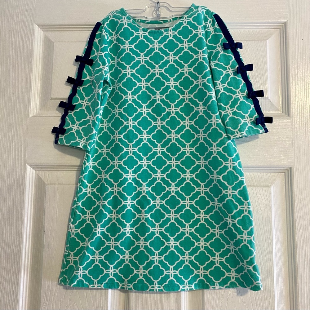Crown and Ivy Kids A Line preppy teal dress with bows size 4